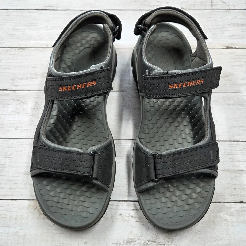 Skechers Tresmen Garo Luxe Foam Sandal Mens 12 Black Charcoal Triple Strap‎
